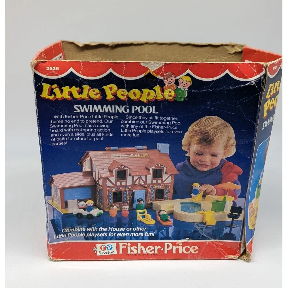 Fisher-Price Little People Swimming Pool 2526 Vintage 1986 Tan Blue Base Box